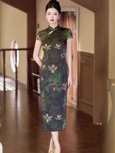 Printed Long Qipao Dress Elegant Retro Daily Wear