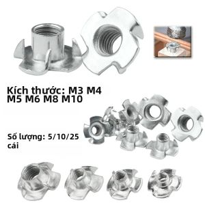 Thép Carbon T-Nut Cho Đồ Nội Thất Bằng Gỗ Phần Cứng Bốn Móng Vuốt Mù Chèn Tee Nut M4-M10 Loa T-Nut Gói 5/10/25
