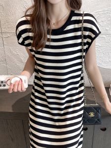 Miiow | Cat Lady Knitted Short Sleeve Dress Skirt Slimming Long Gown High Quality Spring Summer Womens Fashion Wrap Around Waistline