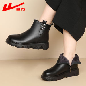 Warm Fleece Lined Anti-Slip Mom Shoes for Middle-Aged And Elderly Women Winter Short Boots Comfortable Synthetic Leather Shoes