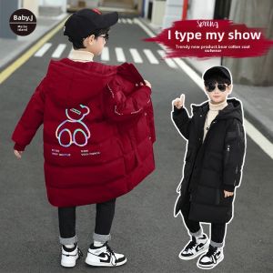 Thickened Cotton Jacket for Boys Winter Clothes Red Lucky Year Hooded Coat Childrens Fashionable Boys Clothes Casual Style