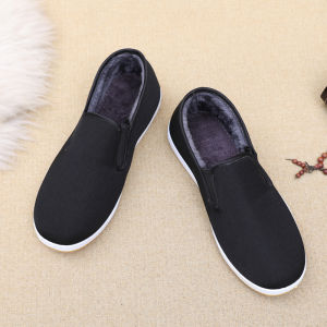 Warm and Anti-Cold Mens Cotton Lined Shoes Black