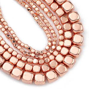 Rose Gold Color Square Cube Hematite 2/3/4/6MM Natural Stone Spacer Loose Beads For Jewelry Making Diy Bracelets Accessories