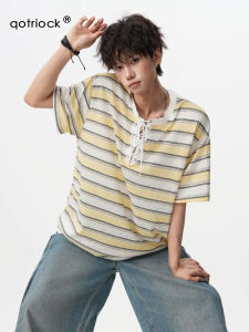 QOTRIOCK | Henry Neck Stripe T-shirt