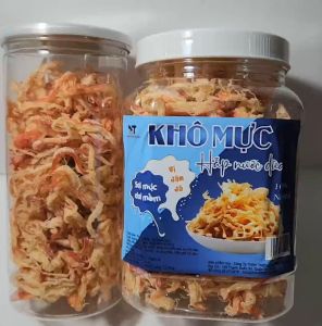 MỰC HẤP nước dừa xé sợi kèm tương ớt hủ pet 500gr TD Food