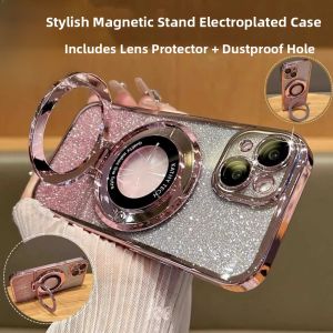 Gradient Color Shiny Powder Compatible with  15 New Model Magnetic Absorption Car Mount Holder 14Plus Built-In Lens Film 13 Full Cover 11pro Silicone 12max Anti-Fall Xr Transparent Xs Soft Shell