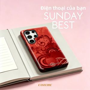 Potdemiel | Ốp Điện Thoại Samsung Galaxy S26 Ultra A56 Hai Lớp Ren Hoa Đỏ - Vỏ Chống Sốc Từ Tính Họa Tiết Tinh Xảo