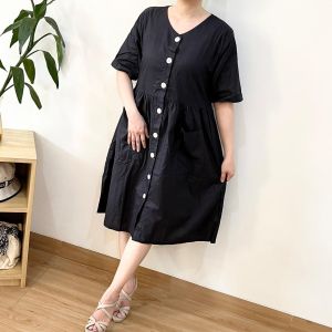 ECLAIRE 063 Dress Mini Katun Vneck Lengan Pendek Shortsleeves Pocket Basic Polos Kasual Casual 935