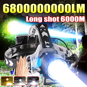 Most Powerful LED Headlamp IR Sensor Headlight Super Bright 6000M Head Flashlight 18650 Rechargeable Head Torch Fishing Lantern