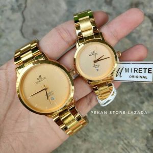 Jam Tangan Mirete Couple Pria Dan Wanita Tahan Air Tali Rantai Stainless Steel Anti Karat Mewah elegan Kasual Klasik Bisa Satuan || Jam Tangan Couple Pria Dan Wanita Model Analog Quart Kekinian Tanggal Aktif Free Batrai Cadangan Termurah COD