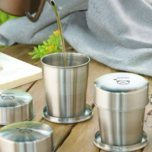 150/250ml Outdoor Portable Collapsible Cup With Lid & Buckle Travel Camping Mug 304 Stainless Steel Folding Drinking Cup