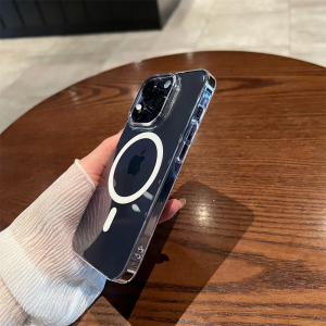 เคสโทรศัพท์แบบบางเฉียบสำหรับ iPhone 17 pro 17 Air 15 pro 16 14 pro Max 13 12 แบบไร้สายแม่เหล็ก โปร่งใส ดีไซน์เรียบง่าย สำหรับผู้ชาย