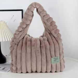 Plush Tote Bag Womens Handbag Commuter Shoulder Bag Korean Style Soft Handle Large Size Shopping Bag Shape Artificial Fur