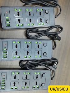 Black Malaysia 6 Way 4 USB Extension Power Socket 2 Meter Cable Cord Multi USB Smart Socket  Dual Switch Multiplug Socket Multi-port PD TYPEC 230V British Standard UK 3 pin US 2 Pin EU Plug Travel Wall Safety Universal Power Strips插接线板排插座