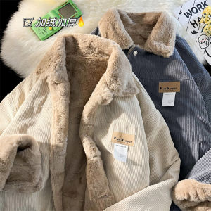 Corduroy Fleece Lined Jacket Mens High Street Trendy Brand Autumn Winter Vintage Japanese Style Collar Jacket Warm Cotton Coat