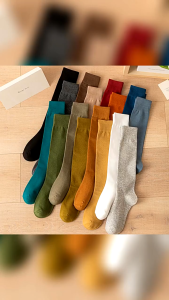 Muuv-It Women Cotton Knit Solid Color Student Socks Elegant Retro Stockings Breathable College Style Sports Socks