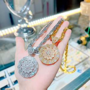 Dây chuyền xoắn vuông 7 ly kèm mặt tròn hoa đá xp trang sức sỉ Kami