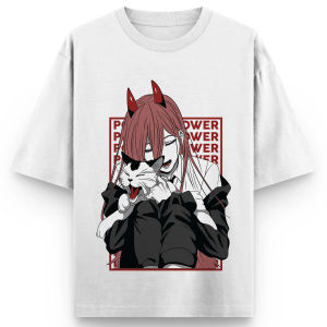 Bandai | Chainsaw Man Animation Short Sleeve T-Shirt Power Printing Classic T-shirt Mens Summer New Fashion 100% Cotton Top Clothing