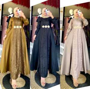GAMIS MEWAH LEBARAN 2024 MOTIF BUNGA HARGA MURAH DAN BERKUALITAS-GAMIS POLOS BAHAN KATUN TOYOBO MIX BROKAT TERLARIS