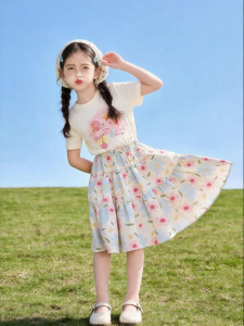 SQTN.KIDS | Flower Pattern Girl Summer Dress Set