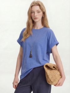 Round Neck Short Sleeve T-Shirt Women Flared Sleeve Design Summer Casual Wear