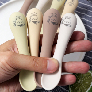 1pc Baby Silicone Spoon Morandi Color Scheme Solid-Color Spoons Exercise Training Baby Self-Feeding Food Grade BPA Free