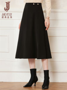 Classic Story Black High Waist Half Skirt Womens Spring Autumn 2025 New Slimming Formal Occasion Long Skirt A-Line Polyester Fiber