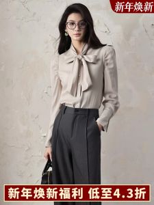 Elegant Butterfly Knot Long Sleeve Shirt 599 Yuan Spring Summer Autumn Fashion Womens Shirt Quality Fabric Non-deformable