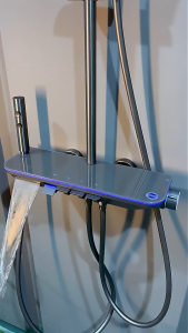 KESOL Piano Button  Ambient Light Shower System Set Modern Showers For Bathroom Brass Glass Shelf Shower Digital Display Shower Set