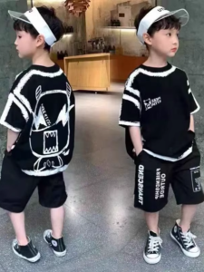 Boys Suit Summer Clothes New Arrival Childrens Clothes Fried Street Mens Matching Children Fashionable Handsome Childrens Sports Hip Hop Two