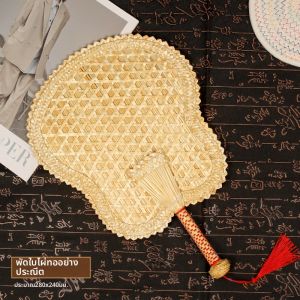 UIOMBON | พัดลมทรงกลมทำจากเส้นใยสorghum ทำมือสไตล์ย้อนยุคสำหรับฤดูร้อน ขนาดใหญ่ เหมาะสำหรับเด็ก พัดลมใบไม้ใหญ่สไตล์โบราณ