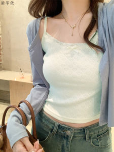 เสื้อกั๊กสายเดี่ยวคอตตอนผสมลูกไม้ทรงเข้ารูปสำหรับผู้หญิง ฤดูใบไม้ผลิและฤดูร้อน 2024 เสื้อชั้นในแบบมีฮู้ด แขนกุด ทรงเข้ารูป