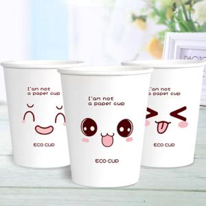 50pcs-Hot Paper Cup Motif/Smiling Expression Paper Cup / Gelas Kertas Motif 9 Oz (250ml) Tanpa Penutup
