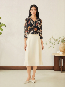 Light Breathable Elegant French Style Printed Blouse