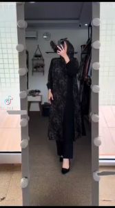 Melati Dress Set Hijab - One Set Wanita Ceruty  Babydoll Premium Setelan Wanita Gamis Terbaru Set HIjab Segiempat Polos Baju Muslim Kekinian LD 110 cm