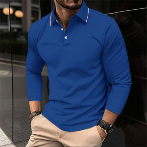 2025 Mens Summer Long Sleeve Lapel Polo Casual Breathable Comfortable Polo Shirt Solid High Quality Male T-Shirt Dropshipping