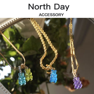 NorthDay Buy Two Get One Free Pearl Necklace DIY Jelly Bear Candy Crystal Fashion Jewelry for Women Titanium Steel Chain