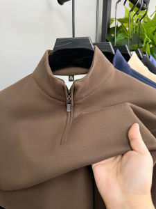 Fall Winter Mens Zippered Hoodie Pure Cotton Fleece Lined Casual Long Sleeve T-Shirt Base Layer Shirt Top Fashion Urban Style