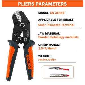 Solar PV Panel Crimping Tool Kit2.5/4/6mm² Crimper for Solar Panel Cables Connectors-New Ergonomic anti-Slip Handle-SN-2546B