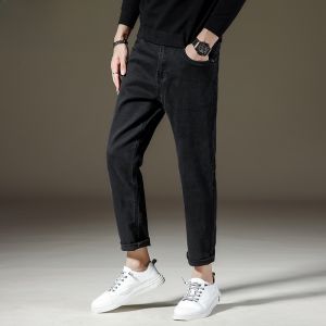 HENGYUANXIANG | Fashionable Slim Fit Straight Leg Stretchy Casual Jeans Mens Denim Pants Spring Autumn Wear Elastic Low Waist Zipper Fly