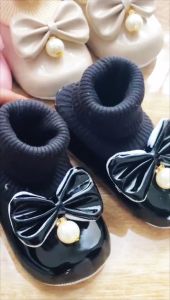 Sepatu Bayi Perempuan Model Kaos Kaki Pita Mutiara Lucu Baby Shoes Prewalker