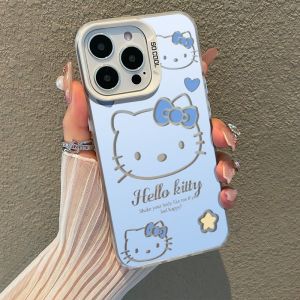 เคส Vivo V30 V29 V23 V27 5G เคส Vivo V30 V27 Pro เคส Vivo V27E Y36 Y27 5G เคสแมวหัวใหญ่การ์ตูนน่ารักชุบโลหะปุ่มกรอบกระจกกันกระแทกกรณีโทรศัพท์ด้าน