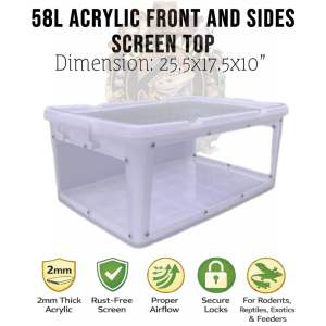 58-Liter Acrylic Enclosure for Rodents Reptiles & Exotics | Stainless Galvanized Rust-Free Screen | 2mm Thick Acrylic
