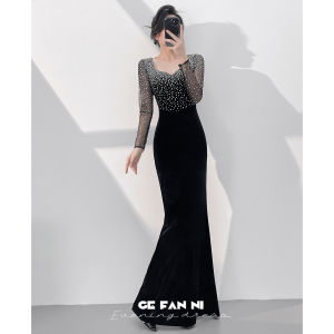Elegant Evening Gown Party Dress Host Mermaid Velvet