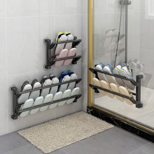 Foldable Wall-Mounted Shoe Rack Bathroom Multi-Functional Storage Rack No-Punching Door Back Design Metal Shoe Organizer