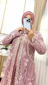 Gamis Lebaran INAYAH FASHION - Amora Maxi Gamis Brukat Dua Layer Terpisah Mewah Bahan Ceruty Babydoll Full Furing Motif Renda Terbaru 2025 Lebaran Dress Panjang Brokat Wanita Gaun Remaja Kekinian Viral