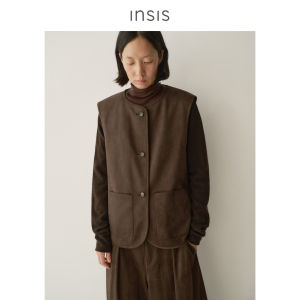INSIS FEMME | Suede Feel Bohemian Vintage Style Padded Round Neck Loose Straight Vest