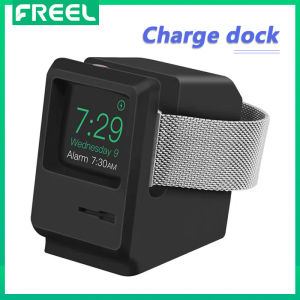 For Apple Watch series 8 7 6 5 4 3 2 Stand Silicone i watch Charging Dock Holder Retro Computer Pattern Bedside Keeper Base Bracket