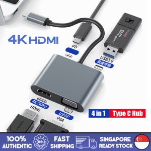 🇸🇬[Ready Stock] 4 in 1 USB C Type C To Double HDMI 4K VGA PD Adapter Video Converter Usb C Hub USB3.0 C Cable for Laptop PC Smartphone Macbook Hub Docking Station