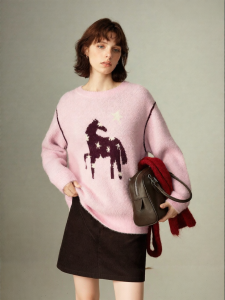 Toyouth | Áo Sweater Cổ Tròn Màu Block Hình Ngựa Totem Phong Cách Mới Mùa Đông